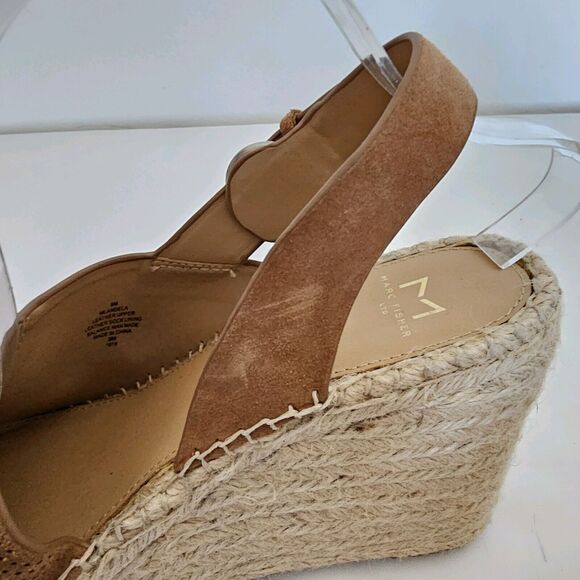 MARC FISHER SIZE 9M Suede Brown Open Toe Espadrille Wedge Sandals Mlandela Strap - Picture 14 of 16